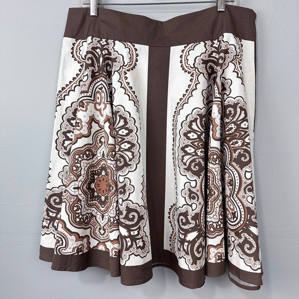 Sangria‎ A-Line Skirt Womens Size 16 Brown Cream Paisley Cotton Knee Length Y2K